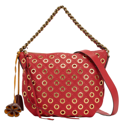 Eyelets Small Nomad Hobo, &pound;150, Handbags, Red, Leather, Front view